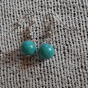 Genuine turquoise earrings 14k white gold plated.